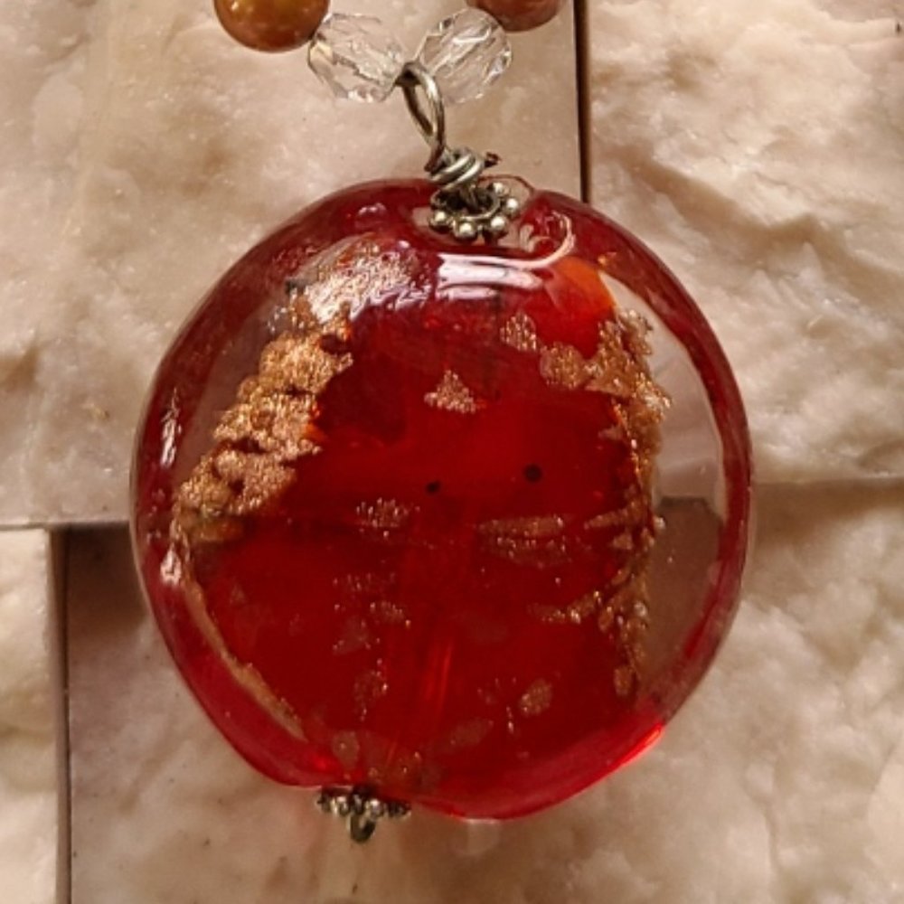 Red Glass & Gold Pearls - Picture 6 of 7